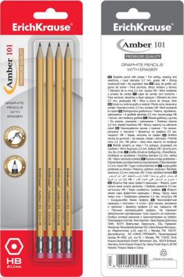 Чернографитный шестигранный карандаш с ластиком ® Amber 101 HB блистер 4 – фото 4