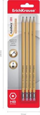 Чернографитный шестигранный карандаш с ластиком ® Amber 101 HB блистер 4 – фото 6