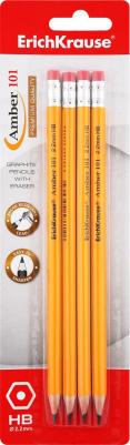Чернографитный шестигранный карандаш с ластиком ® Amber 101 HB блистер 4
