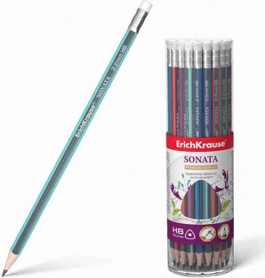 Карандаш чернографитный, трехгранный с ластиком Sonata, HB – фото 1