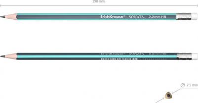 Карандаш чернографитный, трехгранный с ластиком Sonata, HB – фото 5