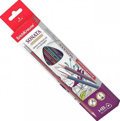 Карандаш чернографитный, трехгранный с ластиком Sonata, HB – фото 13