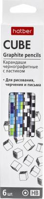Карандаш чернографитный круглый корпус, 6 штук "Cubes", HB, с ластиком, заточенный – фото 1