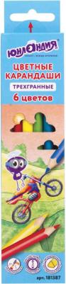 Карандаши цветные "ЮНЛАНДИК БЫСТРЕЕ ВСЕХ", 6 цветов, трехгранные заточенные, 181387
