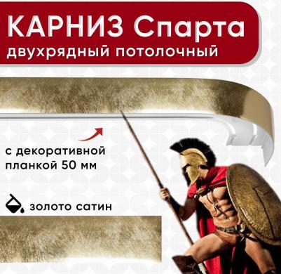 Карниз двухрядный потолочный с блендой 50 мм, шинный, Спарта золото сатин 160см