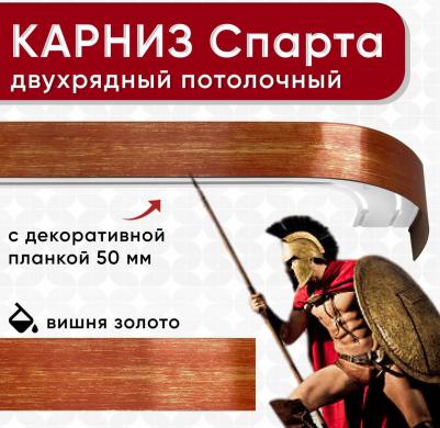 Карниз двухрядный потолочный с блендой 50 мм, шинный, вишня/золото 160см