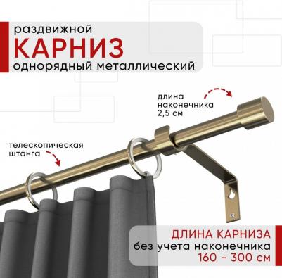 Карниз металлический раздвижной 1 ряд 160-300см, Цилиндр, бронза, коллекция ОСТ