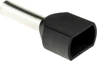 26591 1 Наконечник-гильза двойной с изолированным фланцем, 1,5мм?, контакт 8мм, под опрессовку, черный, 25шт, 26591 1, цена за 1 шт – фото 1