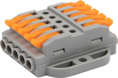 Клемма СМК 222-425P проходная 5 полюсов, с монтажной площадкой, серая, цена за 1 упак