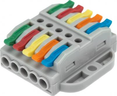 Клемма СМК 222-425P проходная 5 полюсов, с монтажной площадкой, серая, цена за 1 упак – фото 1