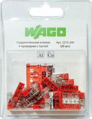 Клемма 4-проводная компактная с пастой (20шт) 2273-244