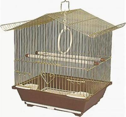 Клетка для птиц 2101, золотая решетка, бронзовый поддон, 30x23x39 см