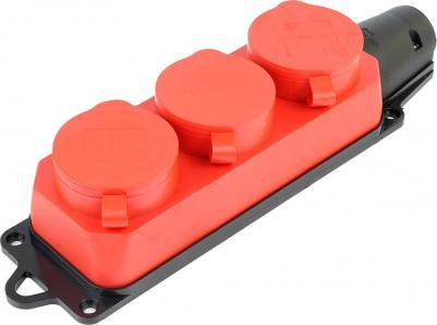 Розетка переносная 3-местная c/з, каучук, серия Одри, RST16-23-44-3, красный, цена за 1 шт