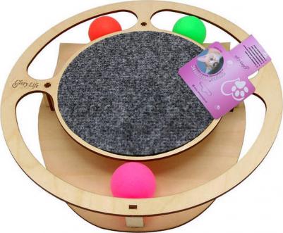 Игровой комплекс Круг с шариками c когтеточкой из ковра для кошек 32х28х3.6 см