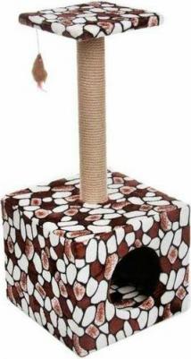 Когтеточка Столбик куб с площадкой. Джут с игрушкой. коричневый 35x30x85 см – фото 1