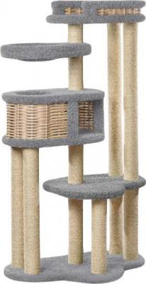 Спально-игровой комплекс для кошек с домиком и когтеточкой Басик+ многоярусный с площадками, лежаками и гамаком, серый, 60х100х170 см – фото 2