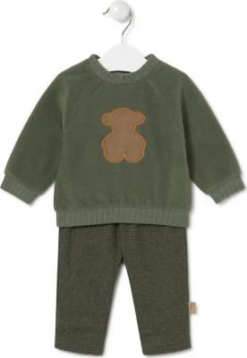 Детский комплект из мягкого трикотажа и штанов в клетку, темно-зеленый