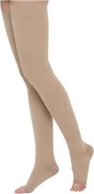 Чулки компрессионные до бедра с открытым мыском и с силиконом ЧС2(п)-К, 2 класс компрессии, кремовый, размер 3 – фото 1