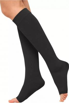 Чулки компрессионные до колена с открытым мыском 1 класс компрессии, чёрный, размер 4 – фото 1