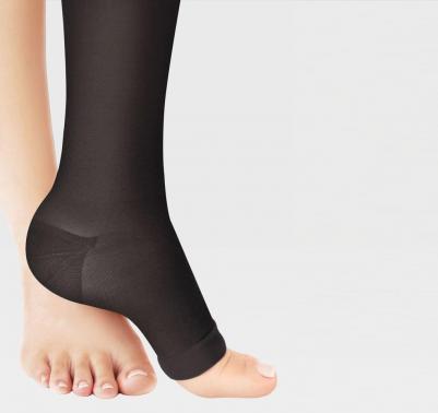 Luomma Idealista ID-310W / Луомма - компрессионные чулки, на широкое бедро, удлиненные, 72-83 см, открытый носок, S (II), черные – фото 2