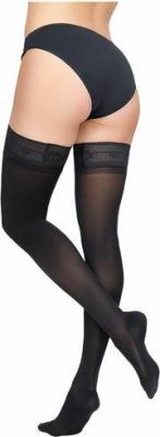 Чулки полупрозрачные женские 223 2 класс компрессии с ажурным верхом, Удлиненное, Черный, Q – фото 1