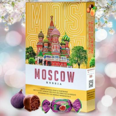 Конфеты ассорти "Фрукты" шоколадные в съемном подарочном футляре "Золотая Москва", 500 г 4607039274455