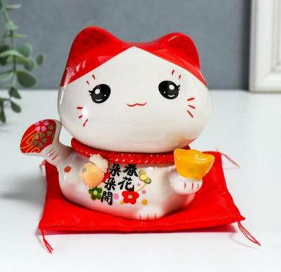 Копилка керамика "Манэки-нэко с цветочным веером" 12.5х10х11 см