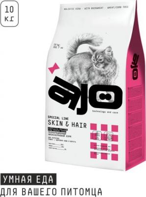 Cat Skin&Hair сухой корм для длинношерстных кошек, для кожи и шерсти, с ЛОСОСЕМ и ИНДЕЙКОЙ - 10 кг повседневный супер премиум низкозерновые – фото 3