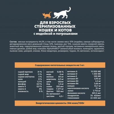 WOW SUPERPREMIUM 1,5 кг сухой корм для взрослых стерилизованных кошек и котов с индейкой и потрошками – фото 4