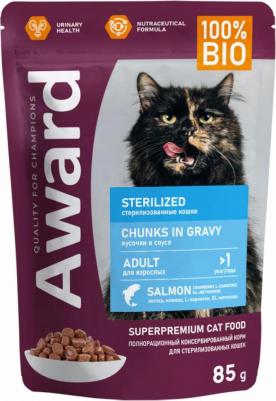 Корм влажный Sterilized для взрослых стерилизованных кошек кусочки в соусе с лососем, 85г х24 шт – фото 3