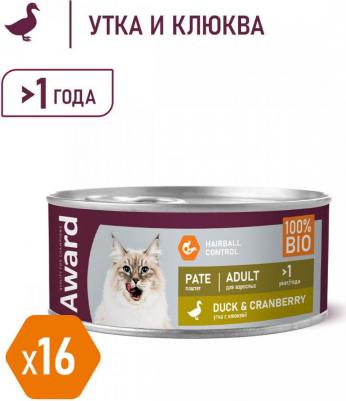 влажный корм для взрослых кошек, паштет из утки с клюквой, в консервах - 100 г х 16 шт – фото 2
