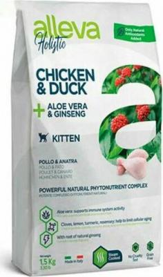 Корм сухой ALLEVA HOLISTIC CAT Kitten Chicken & Duck для котят с курицей и уткой, алое вера и женьшенем 1,5 кг 2738