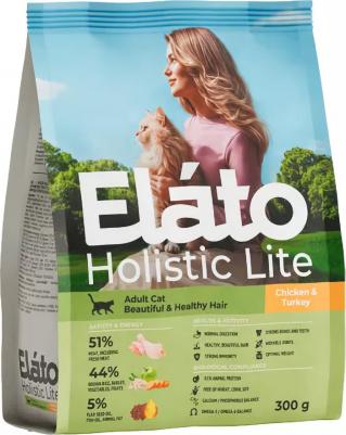 Корм сухой Holistic Lite для взрослых кошек с курицей и индейкой, для красивой и здоровой шерсти, 300 г – фото 1