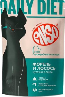 Daily Diet влажный корм для взрослых привередливых кошек, полнорационный, профилактический, кусочки в соусе с форелью и лососем, в паучах - 85 г