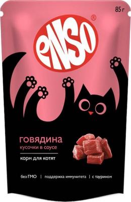 Корм влажный полнорационный для котят, кусочки в соусе с говядиной, пауч 85г 24 шт