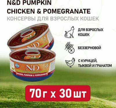 Консервы для кошек Pumpkin курица с тыквой и гранатом, 30шт по 70г – фото 1