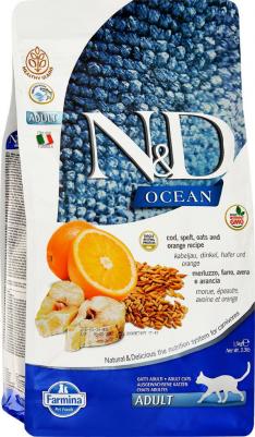Сухой корм N&D Adult Cat Ocean Codfish, Spelt, Oats & Orange c треской, спельтой, овсом и апельсином для взрослых кошек 1,5кг – фото 6