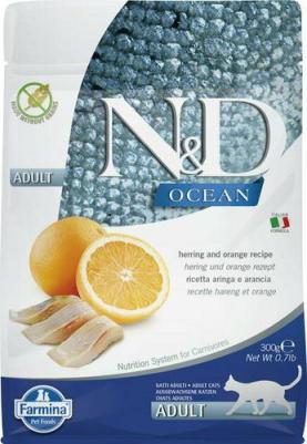 Сухой корм N&D Adult Cat Ocean Herring & Orange c сельдью и апельсином для взрослых кошек 300г