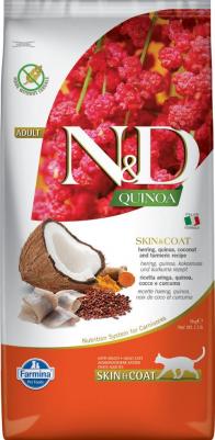 Сухой корм N&D Cat GF Quinoa Skin & Coat Herring Coconut & Turmeric беззерновой с сельдью киноа кокосом и куркумой для кошек 5кг – фото 2