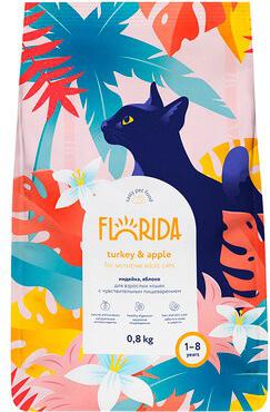 Сухой корм для взрослых кошек с чувствительным пищеварением с индейкой и яблоком, 800 гр
