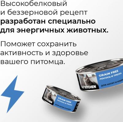 консервы беззерновые полнорационные для взрослых кошек и котят с лососем и треской, GRAIN FREE Salmon&CodFish, 100 г – фото 1