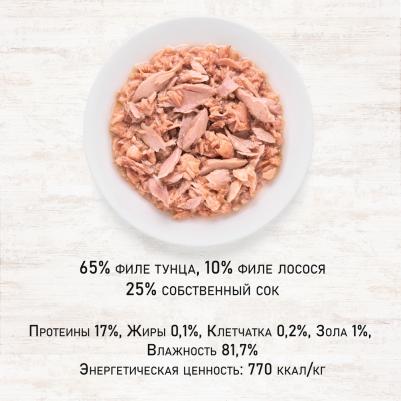 Влажный корм для кошек, филе тунца с лососем 6 шт по 70 г – фото 3