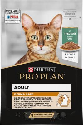Derma Plus консервы 85г для взрослых кошек с чувствительной кожей, с треской в соусе