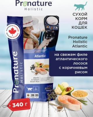 Atlantic сухой корм для взрослых кошек, для кожи и шерсти, с лососем и рисом - 340 г холистик для взрослых с лососем мешок Импортный корм 1 уп. х 1 – фото 1