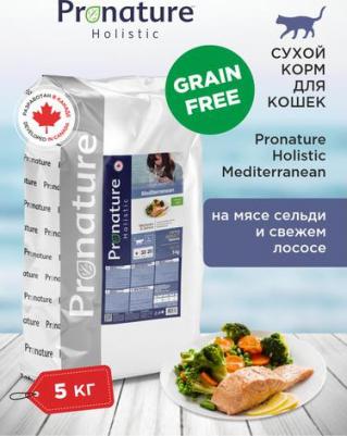 Mediterranea GF сухой корм для кошек, беззерновой, с лососем - 5 кг холистик для взрослых с лососем мешок Китай 1 уп. х 1 шт. х 5 кг – фото 1
