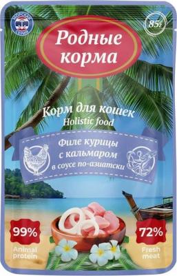 Влажный корм для кошек Морская серия филе курицы с кальмаром в соусе по-азиатски 12 шт по 85 гр – фото 1