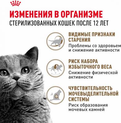 Ageing Sterilised 12+ Сухой корм для пожилых стерилизованных кошек и кастрированных котов старше 12 лет, 400 гр – фото 4