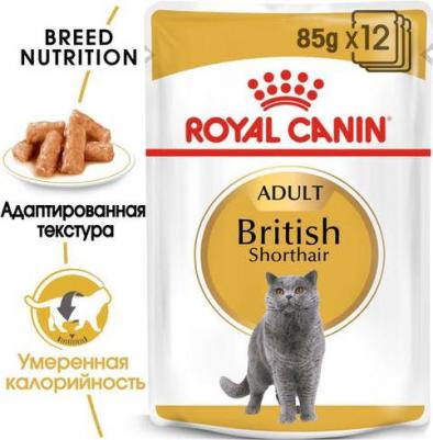 British Shorthair Adult полнорационный влажный корм для взрослых кошек породы британская короткошерстная, кусочки в соусе, в паучах - 85 г – фото 11