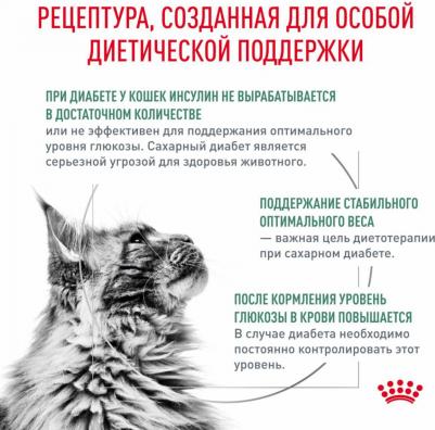 Diabetic Сухой диетический корм для регулирования уровня глюкозы в крови при сахарном диабете у кошек, 350 гр – фото 5