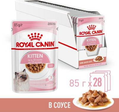 Влажный корм котят Kitten с мясом, кусочки в соусе - 85 г х 28 шт